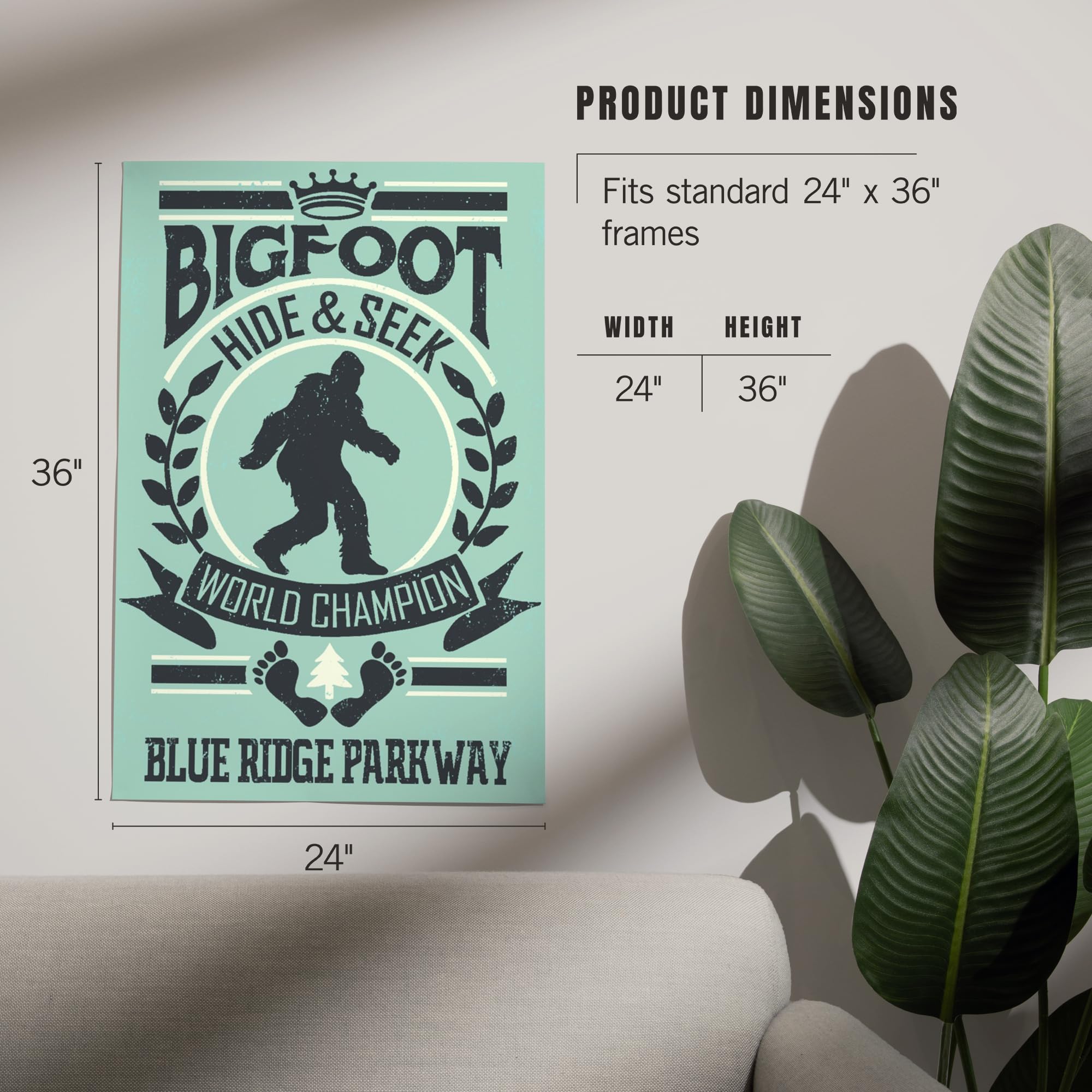 Lantern Press 24X36 Inch Giclee Art Print Wall Decor, Blue Ridge Parkway, Bigfoot Hide And Seek